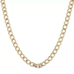 LC Lauren Conrad Gold Tone Chain Necklace with Center Simulated Crystal, Women's